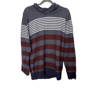 Marc Ecko Cut & Sew Sweatshirt Pullover Navy Blue V-Neck Striped Shawl Collar L